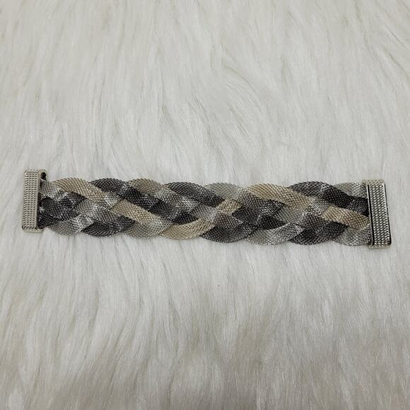 Womens Silver Gray Gunmetal Wide Mesh Bangle Wrap Magnetic Braided Bracelet - Picture 5 of 6